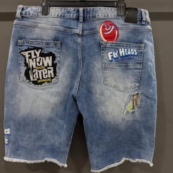 VINTAGE Born Fly Jean Shorts Distressed Sour Patch Candy Theme JNCO Y2K SKATER - Picture 2 of 14